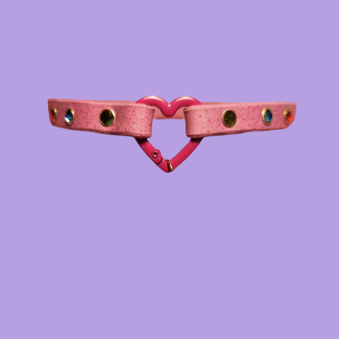 Handmade leather choker with a heart