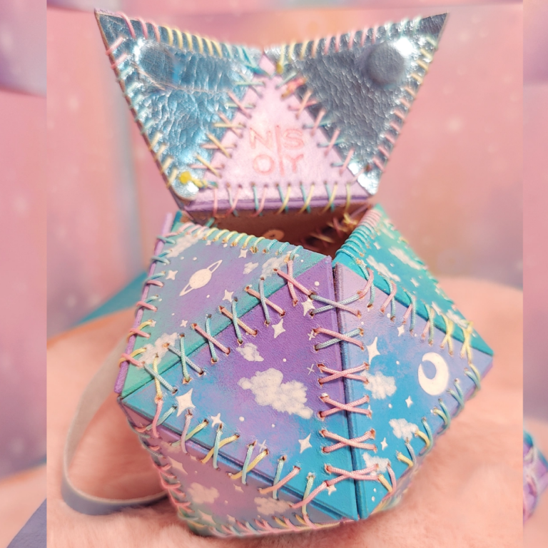 Leather dice bag pastel space themed