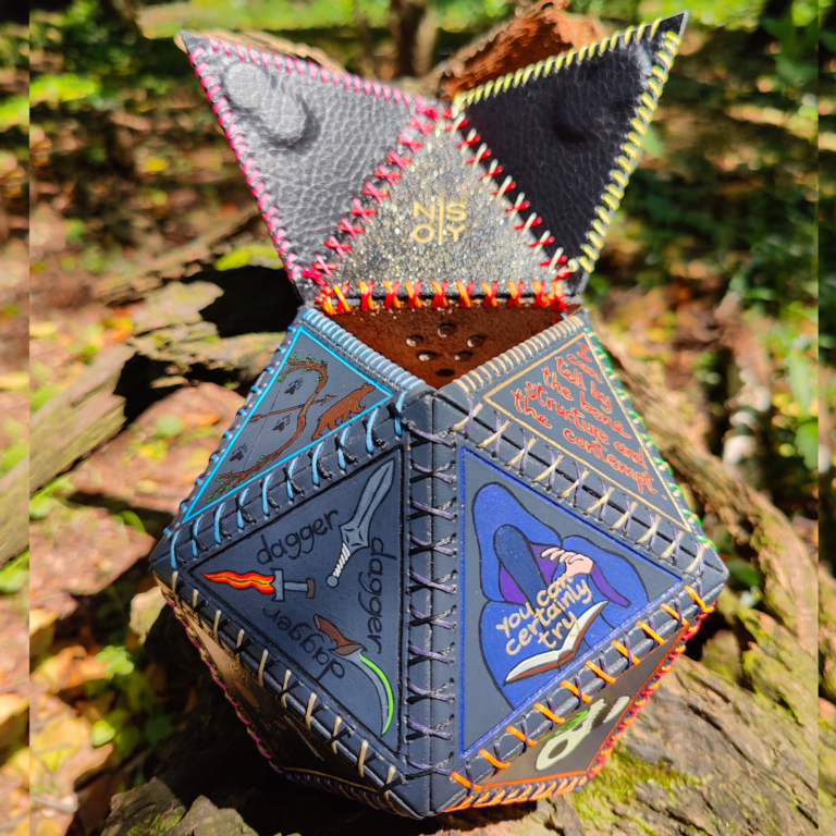Handmade leather dice bag inspired by Vox Machina